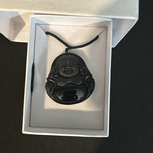 Obsidian happy Buddha pendant on adjustable rope/New - Picture 2 of 4